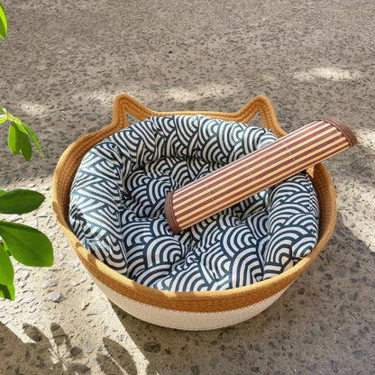 Woven Rattan Cat Nest with Optional Accessories