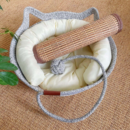 Woven Rattan Cat Nest with Optional Accessories