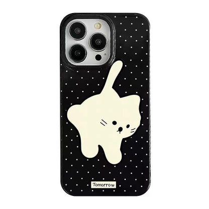 Full Screen Wave Dot White Cat Phone Case