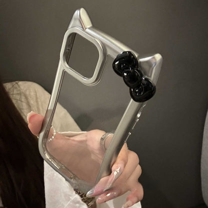 Transparent phone case with silver cat ears