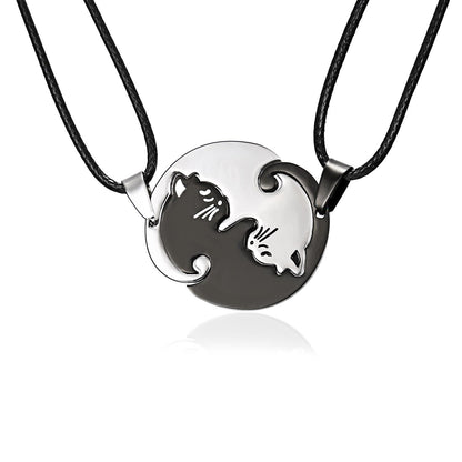 Stainless Steel Couple Cat Pendant Necklace