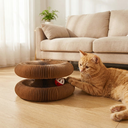 Foldable Corrugated Paper Cat Scratcher with Bells
