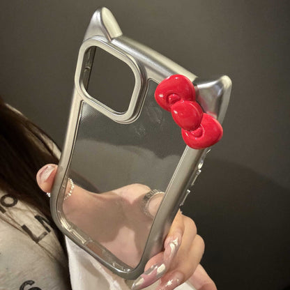 Transparent phone case with silver cat ears