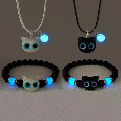 Luminous Cat Charm Bracelet Necklace Set
